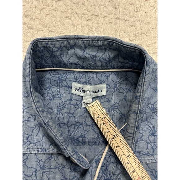 Peter Millar Crown Crafted Shirt Mens L Short Sleeve Blue Floral Button Up EUC - Picture 4 of 12
